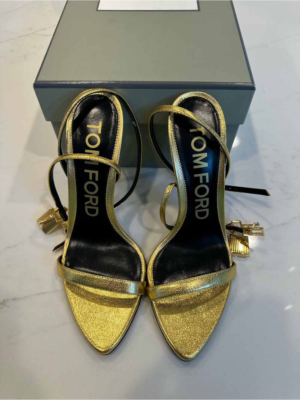 Tom ford Padlock Naked Metallic Pointy Toe Sandal 38.5